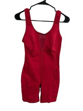 Champion Womens Red Compression One Piece Shorts Bodysuit SZ L 36BC 38BC Sporty